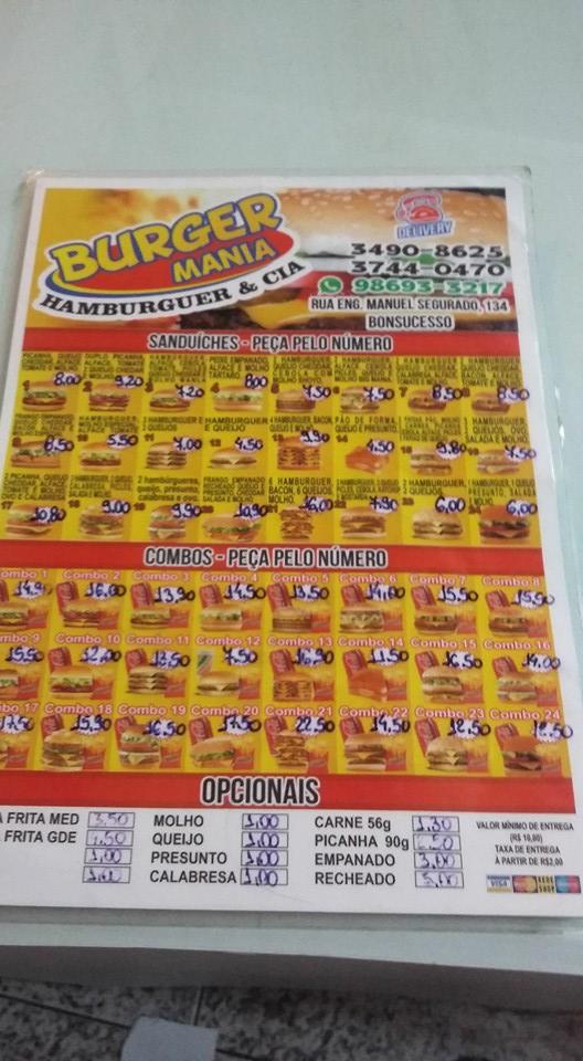 Burger mania cardápio