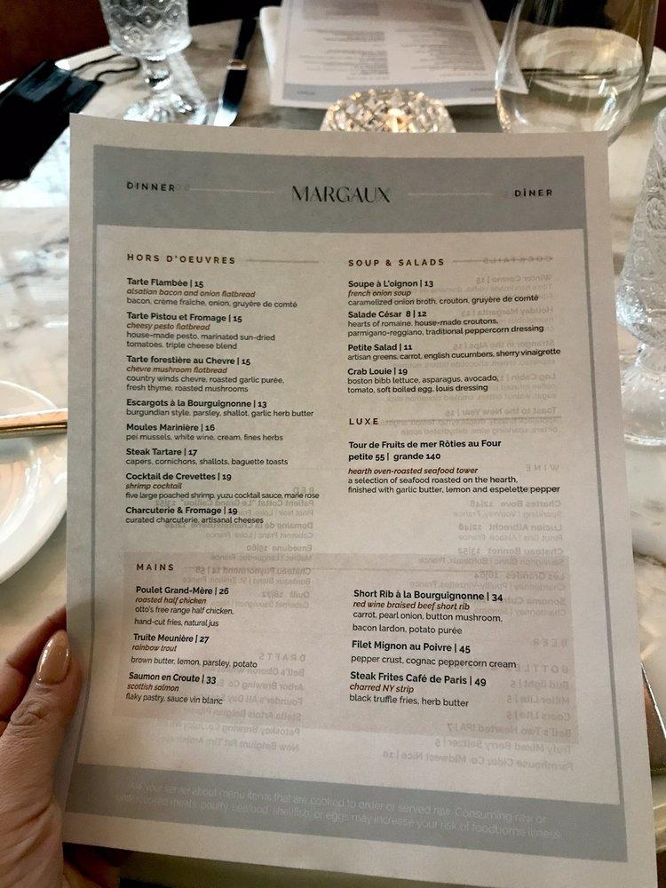 Menu at Margaux restaurant, Grand Rapids