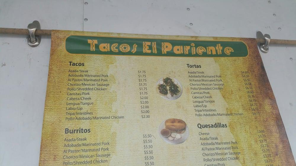 Menu at Tacos El Pariente restaurant, Rice Hill, 695 John Long Rd