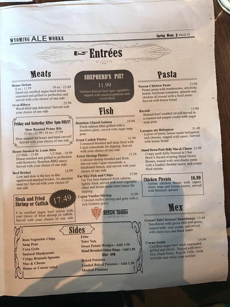 Menu at Wyoming Ale Works pub & bar, Casper, E 2nd St