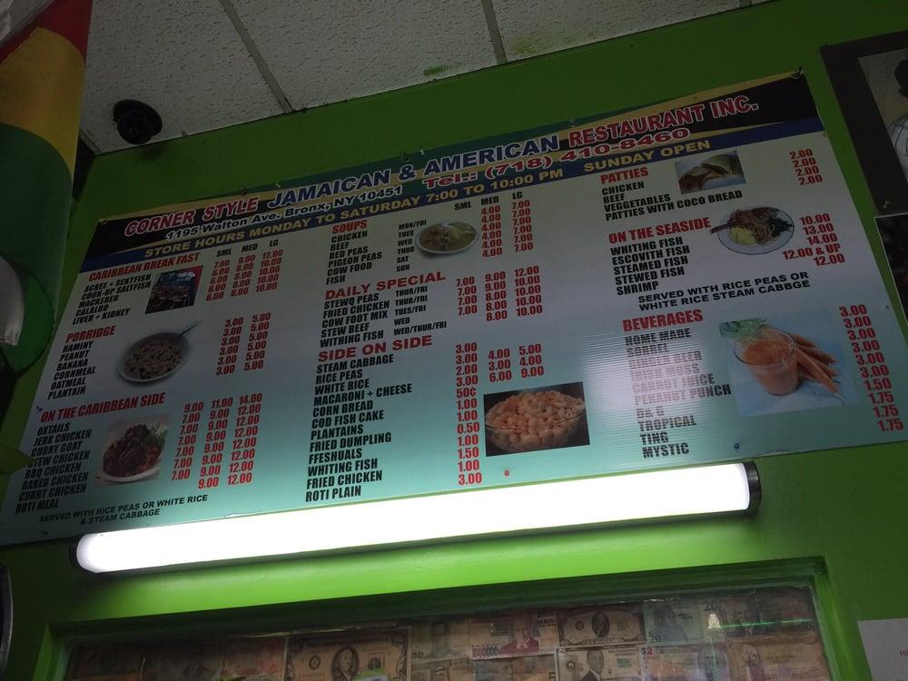 Menu at Corner Style Jamaican restaurant, New York City