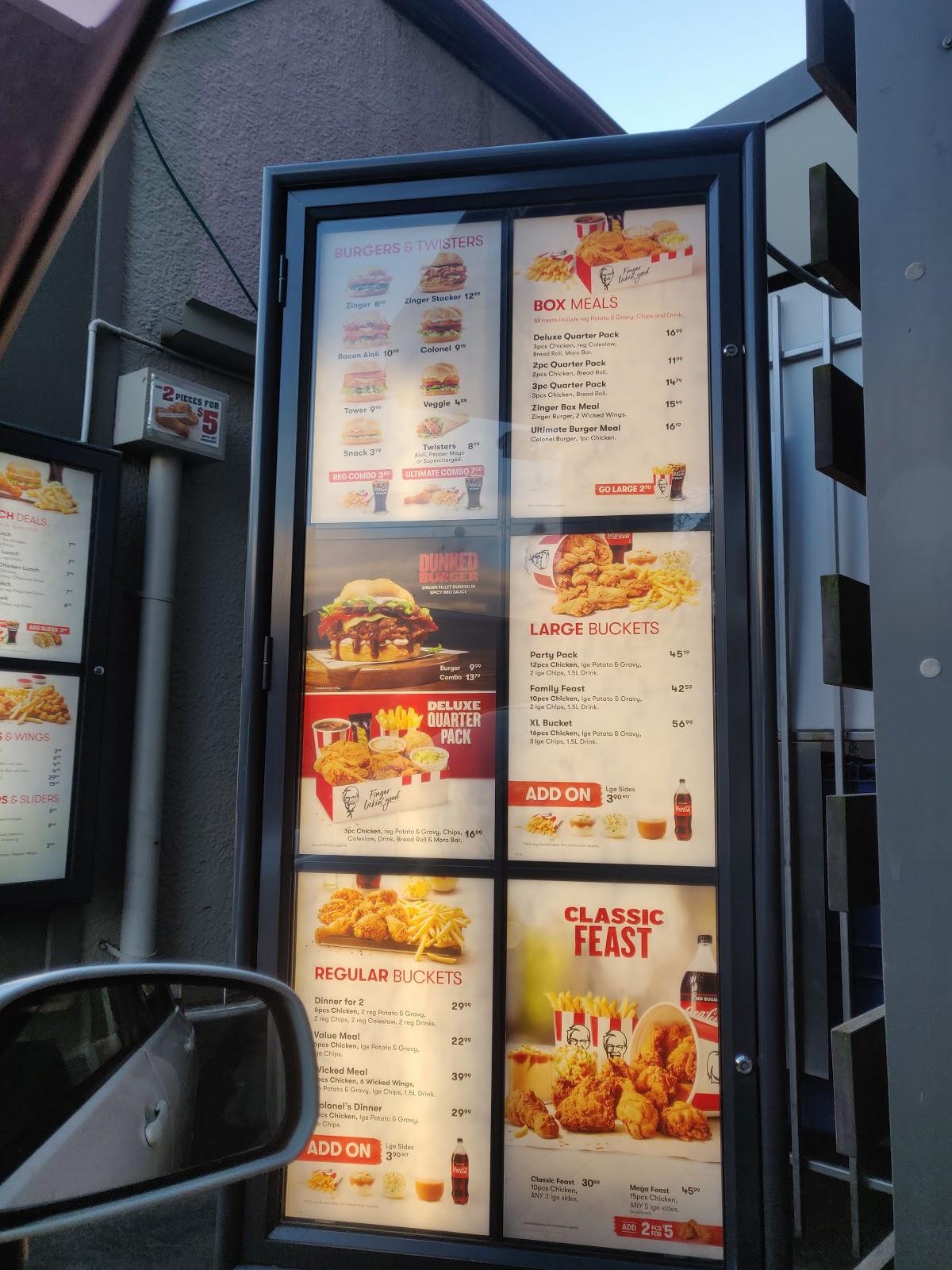 Menu at KFC Queenstown restaurant, Queenstown