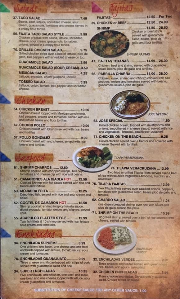 Menu at Los Dos Charros Mexican Restaurant, Huntingburg