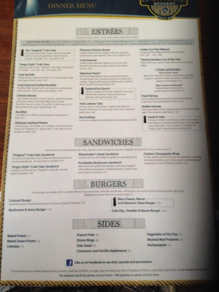 Menu at The Lighthouse Restaurant and Dockbar, Solomons