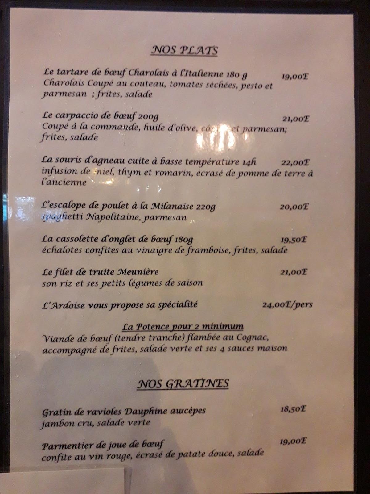 Menu at Restaurant L'Ardoise, Valréas
