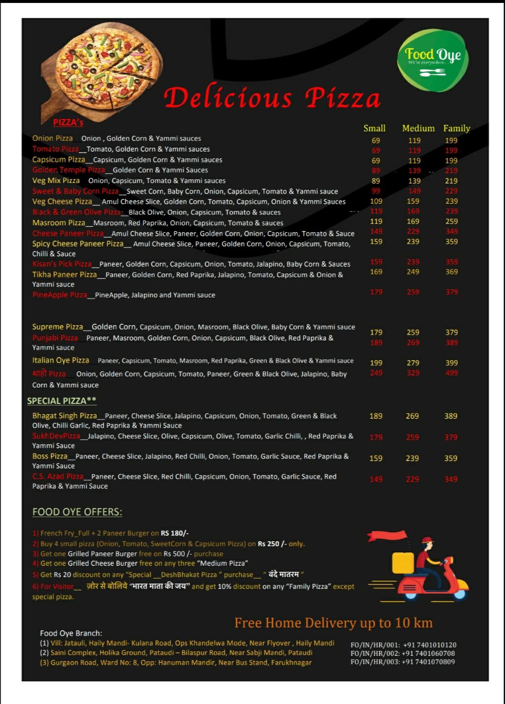 Menu at Food Oye, Farukh Nagar