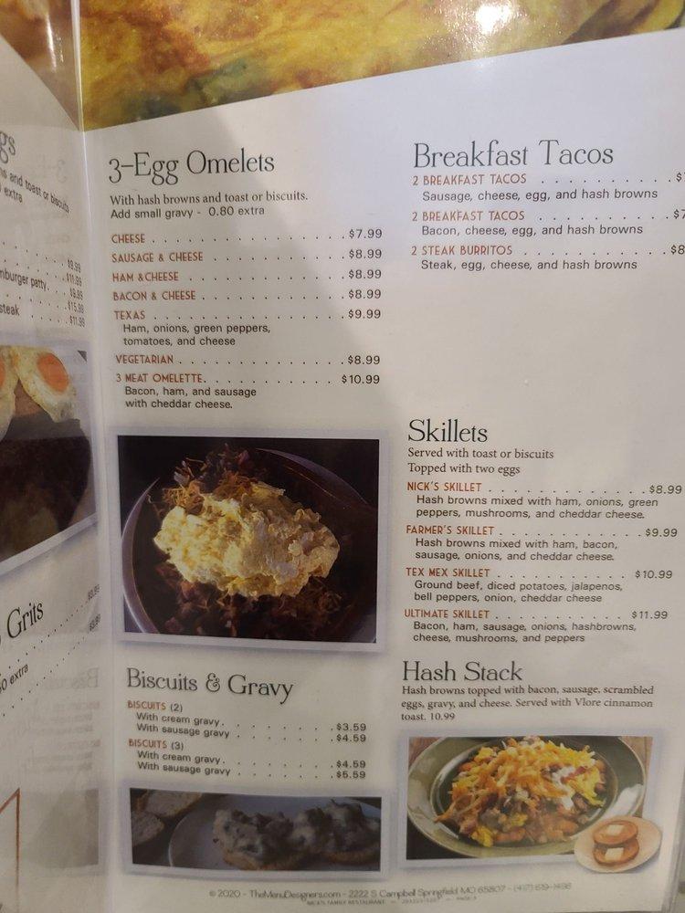 Menu at Nick's Family Restaurant, Denison