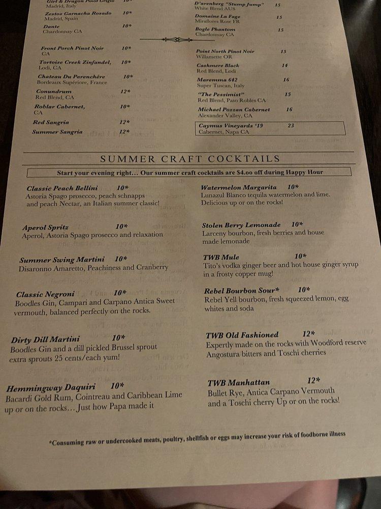 Menu at The Wine Bar at Vintner Valley,