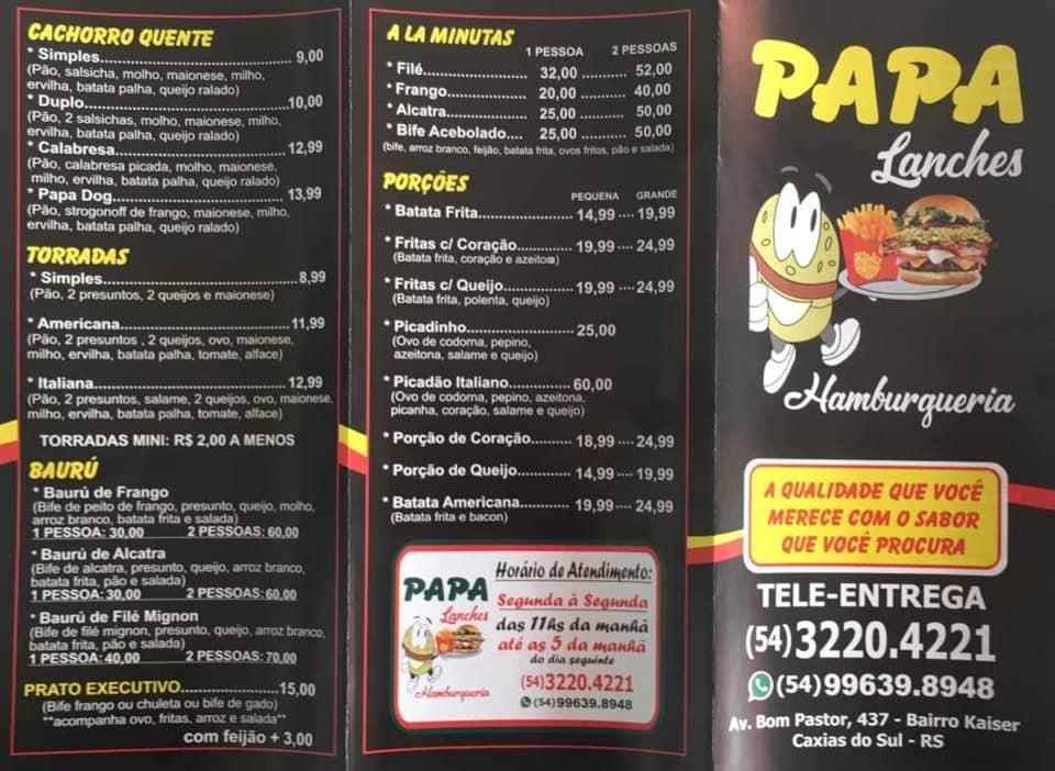 Papa Burguer em Caxias do Sul Cardápio