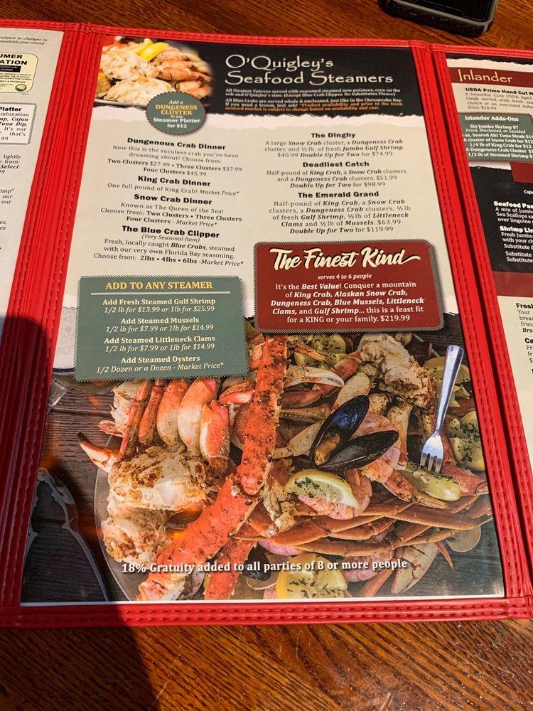 Menu at O'Quigley's Seafood Steamer & Oyster Sports Bar, Destin