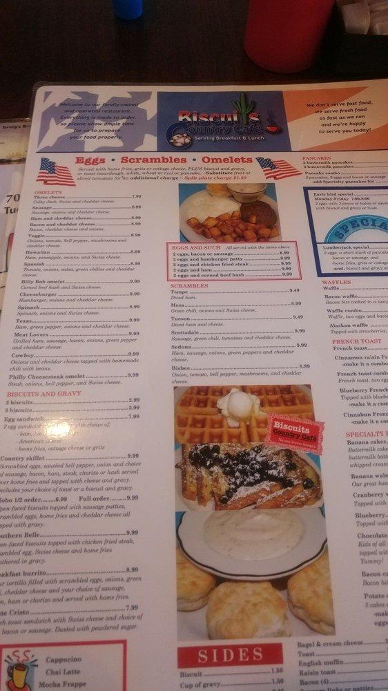 Menu at Biscuits Country Cafe, Tucson