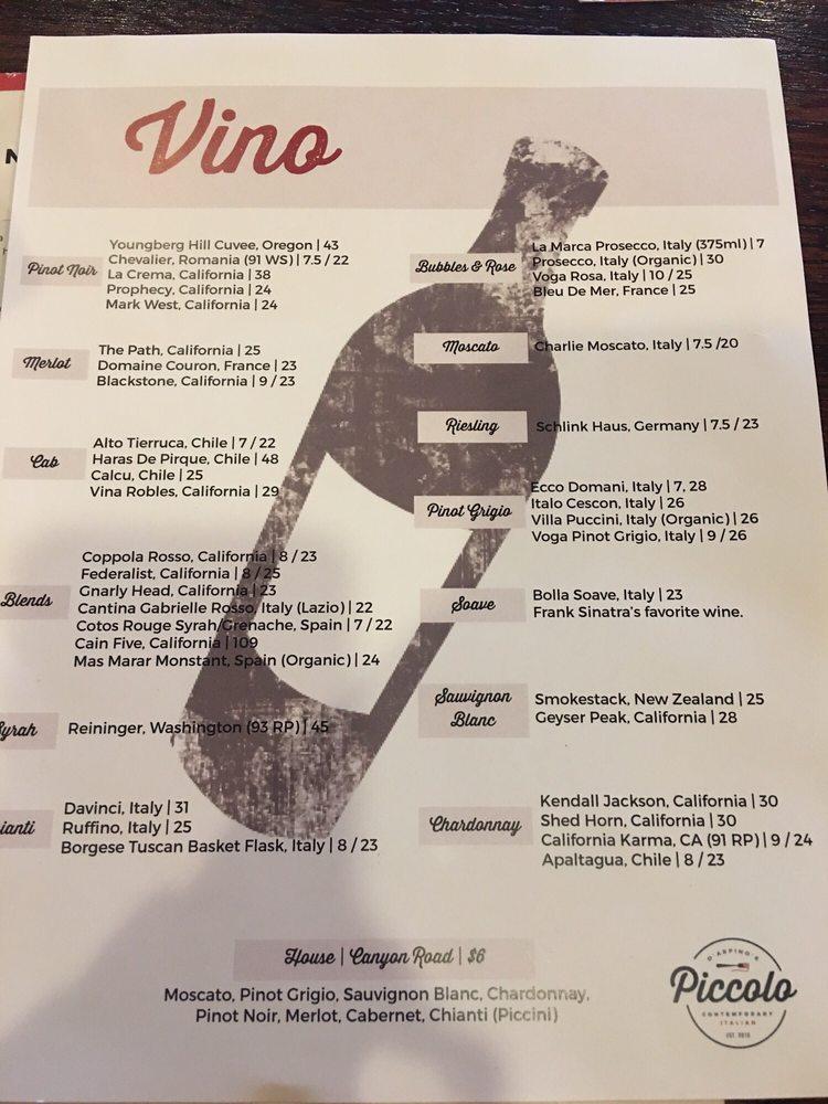 Menu at Piccolo pizzeria, Nixa