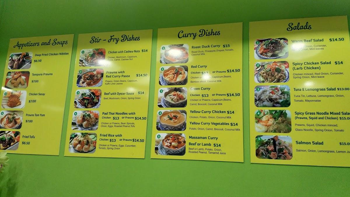 Menu at Bona's Thai Cuisine restaurant, Auckland