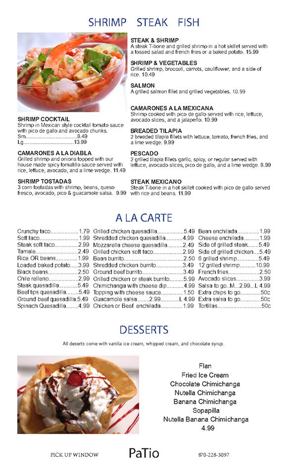 Menu at PaTio Mexican Restaurant, HelenaWest Helena, US 49
