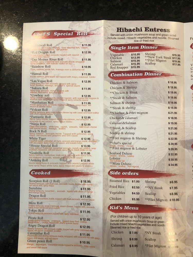 Menu at Mizu Sushi bar & Japanese Grill, Ankeny