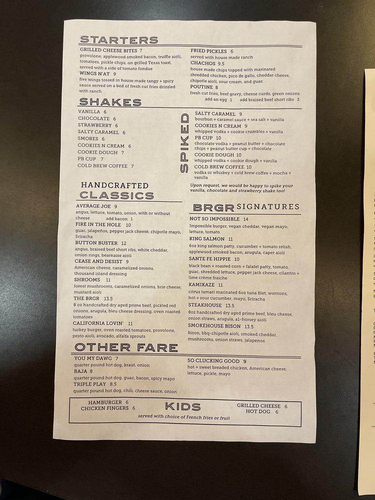 Menu at BRGR pub & bar, State College