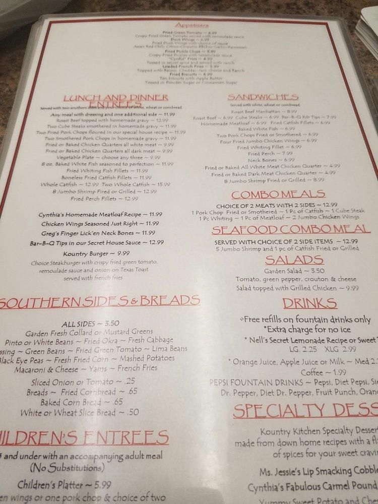 Carta del restaurante Kountry Kitchen, Indianapolis, N College Ave