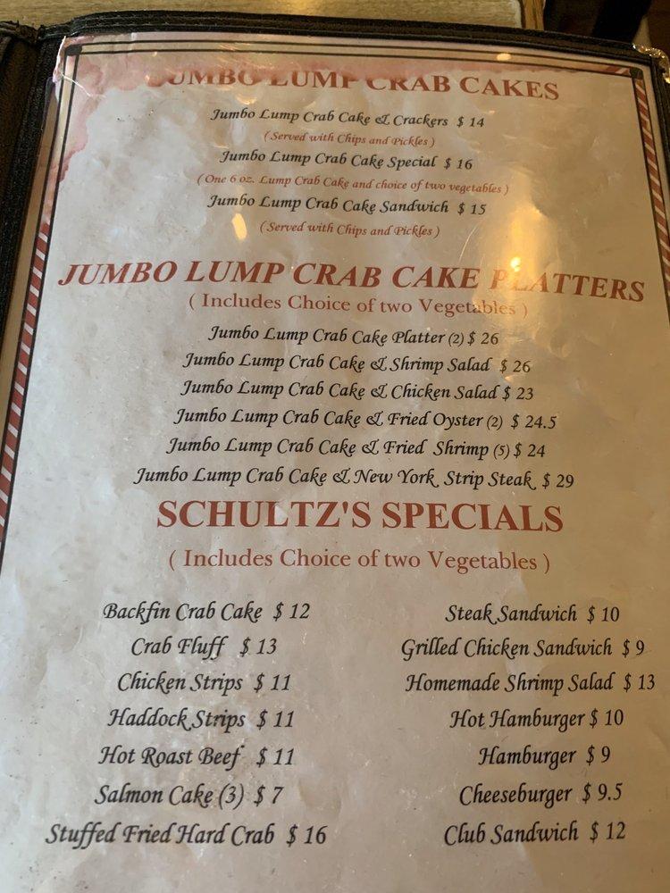 Menu at Schultz's Crab House restaurant, Essex