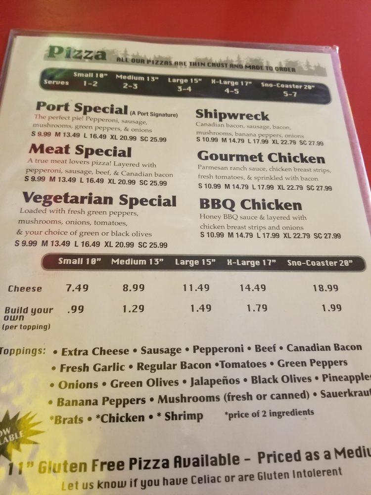 Menu at Port Sandy Bay pizzeria, Two Rivers, County Rd O 2