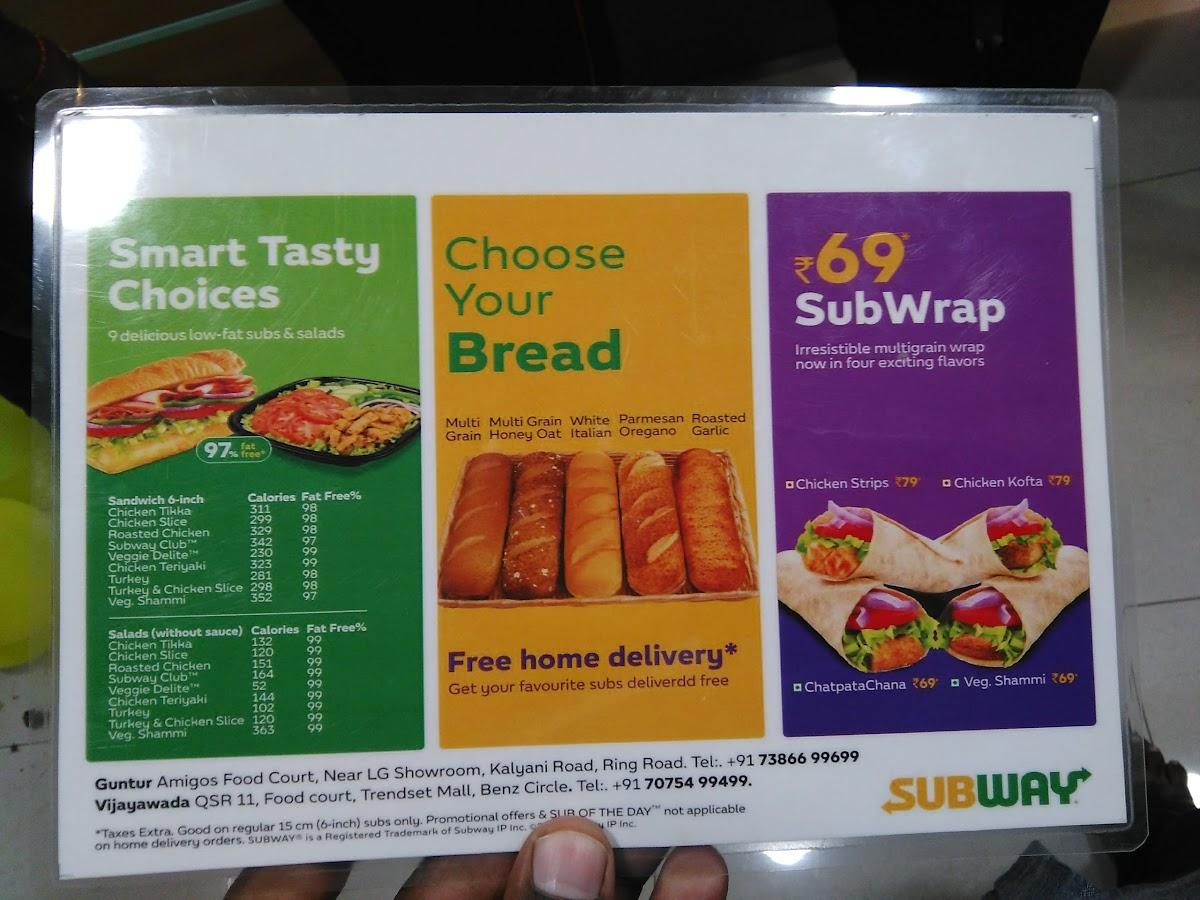 Menu at Subway, Guntur