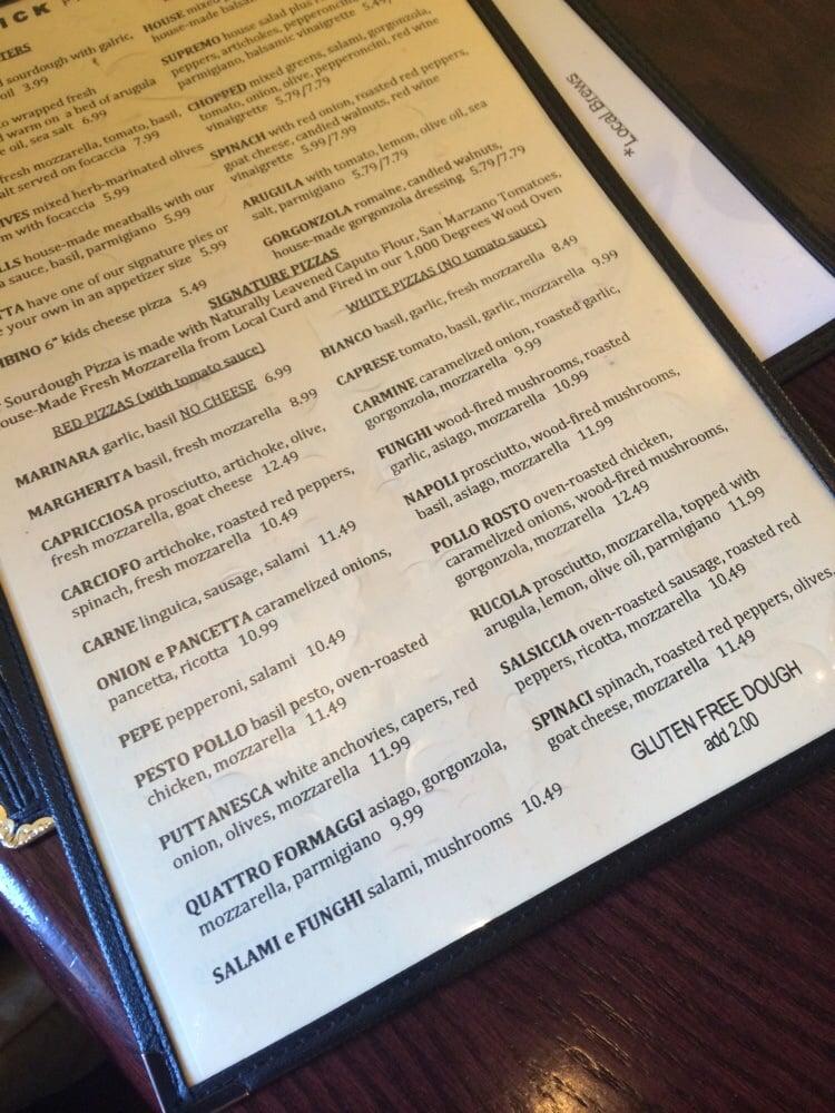 Carta de Brick Pizzeria Napoletana, New Bedford, 163 Union St