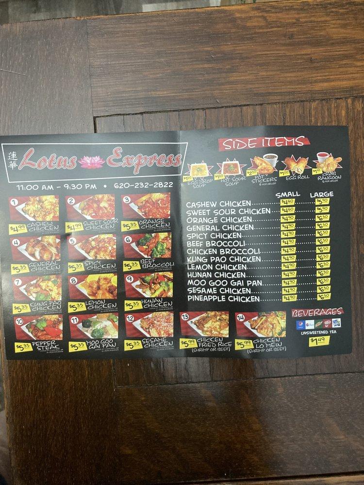 Menu at Lotus Express restaurant, Pittsburg
