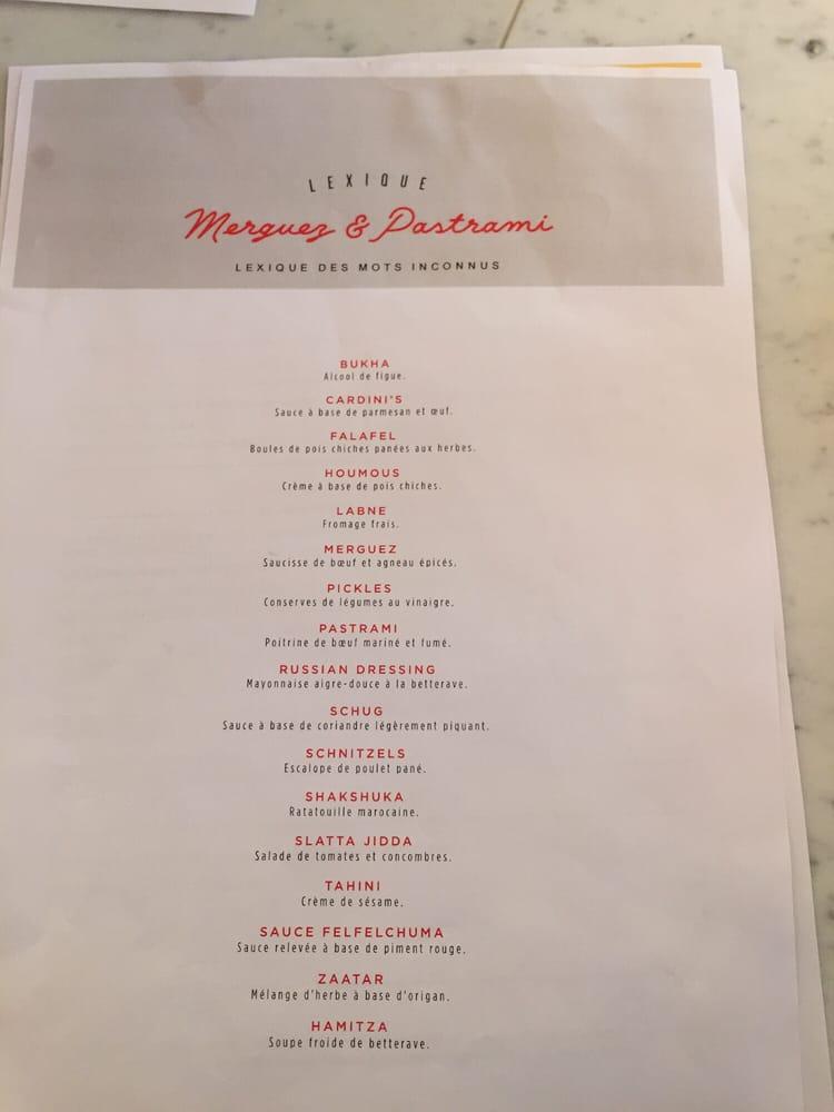 Menu at Merguez & Pastrami pub & bar, Paris, 57 Rue Rodier