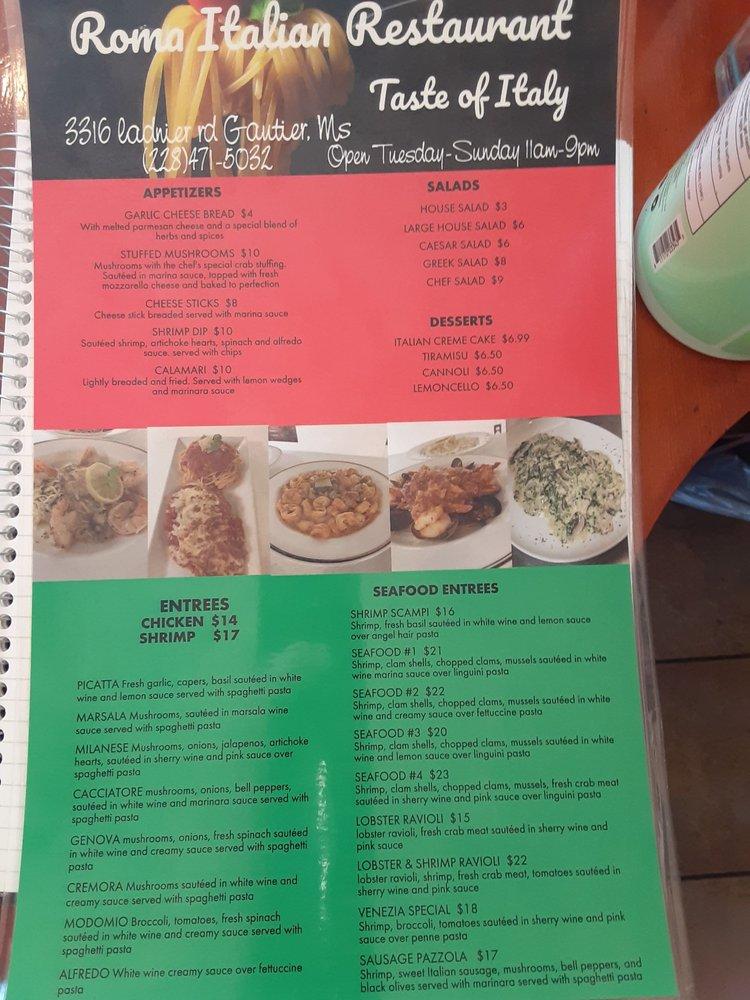 Menu at Roma Italian Restaurant, Gautier