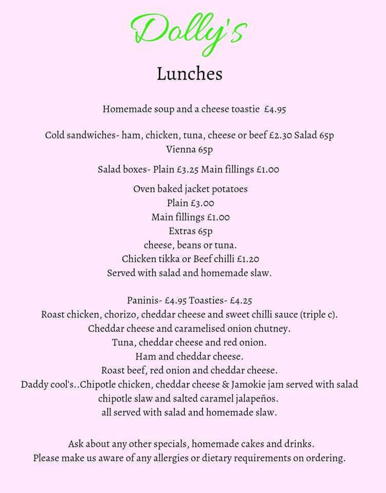 Menu at Dollys Cafe, Glossop