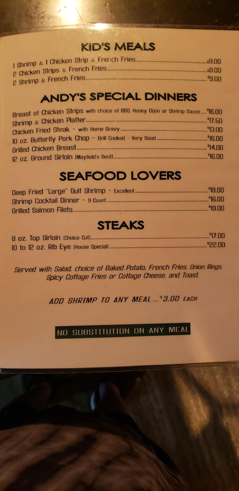 Menu at Andy's D3 Grill & Bar, Wellington
