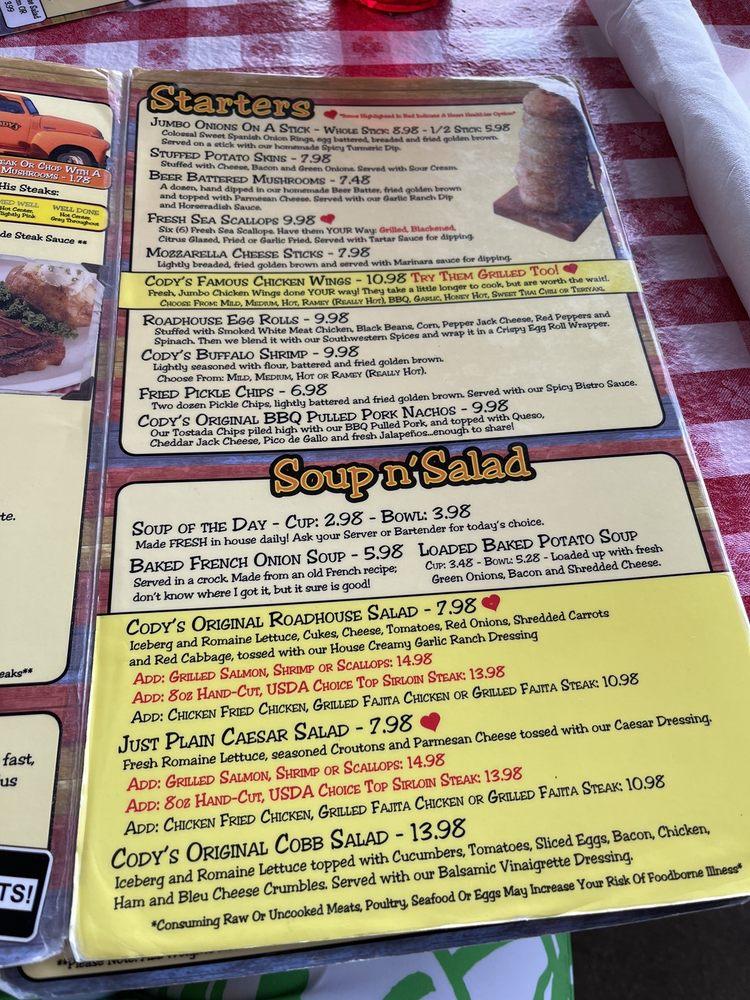 Menu At Cody S Original Roadhouse Brownwood q The Villages Meggison Rd