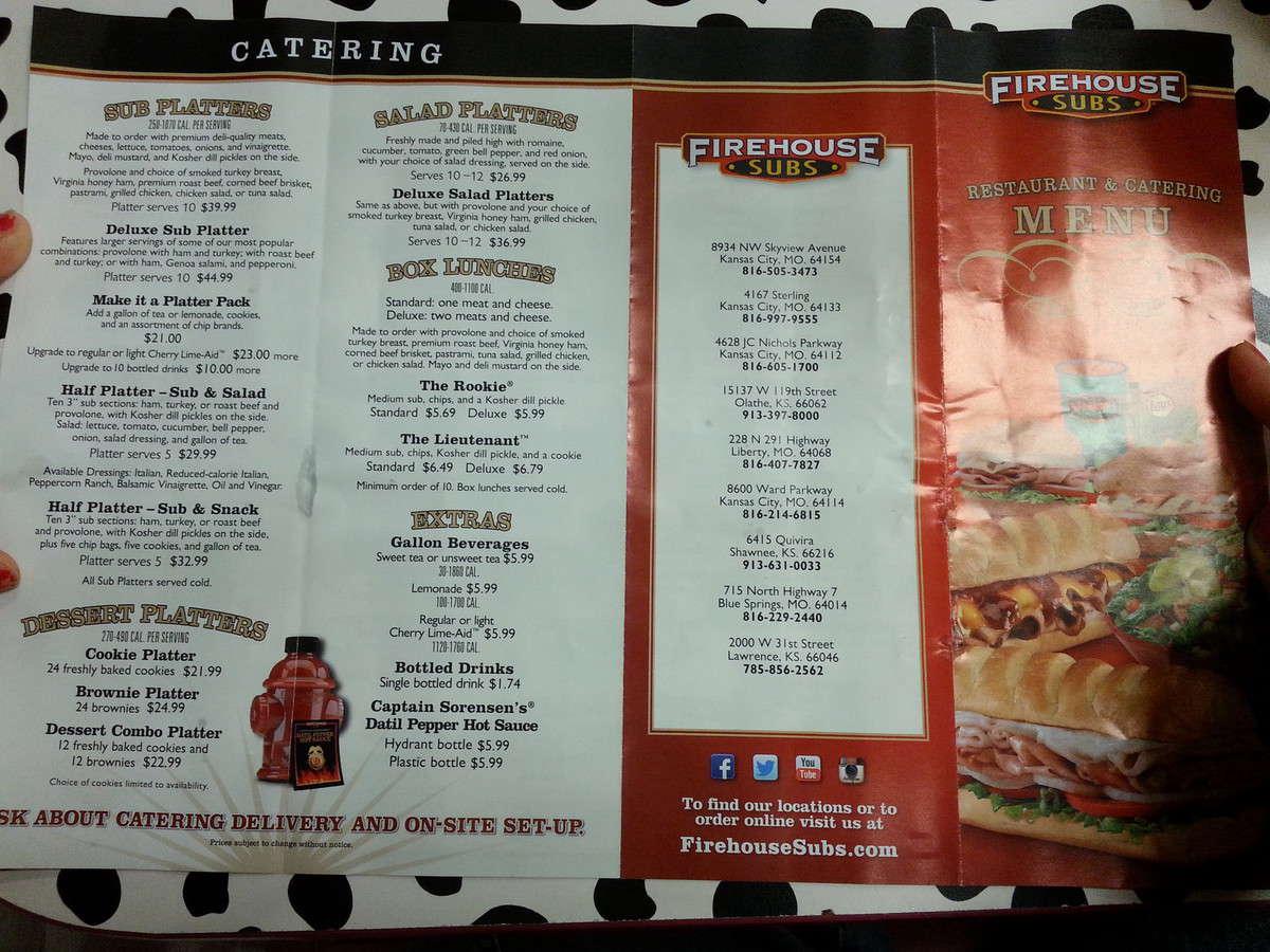 Menu at Firehouse Subs Broadway Village fast food, Lawrence, W 31st St A