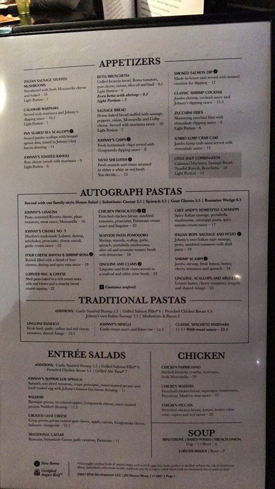 Menu at Johnny's Italian Steakhouse, Moline
