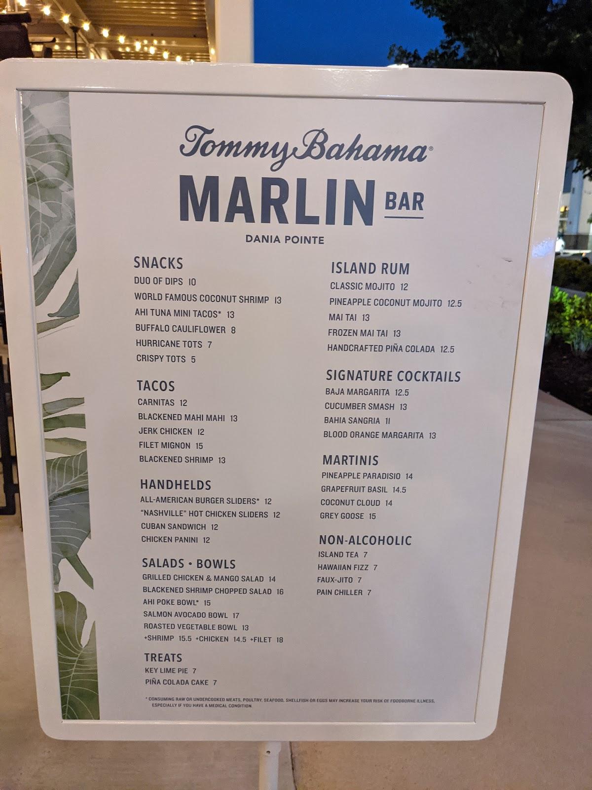 Menu At Tommy Bahama Marlin Bar & Store, Dania Beach