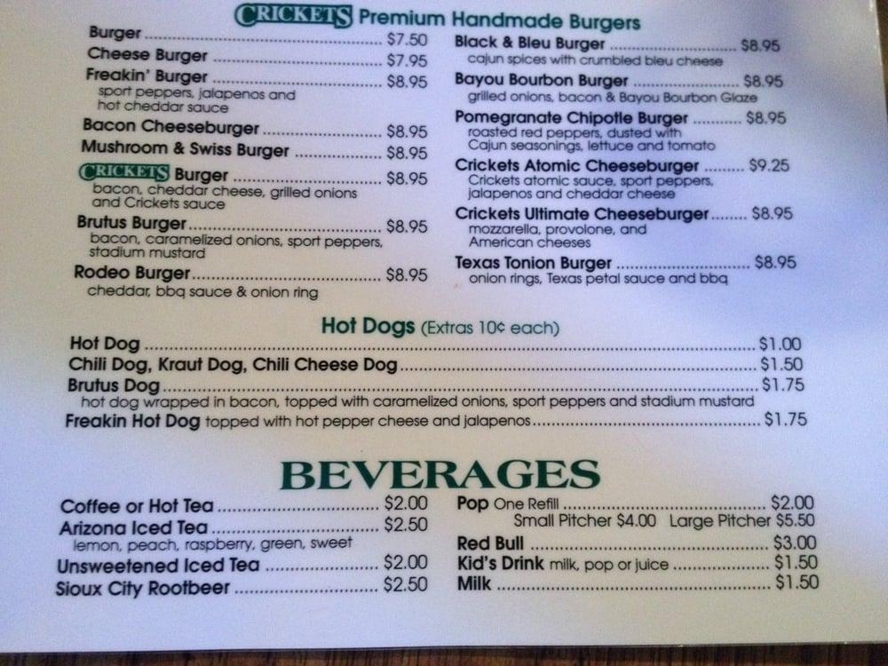 Menu at Crickets Bar and Grill, Youngstown