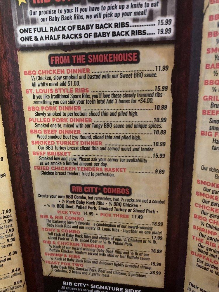 Menu at Rib City BBQ, Venice