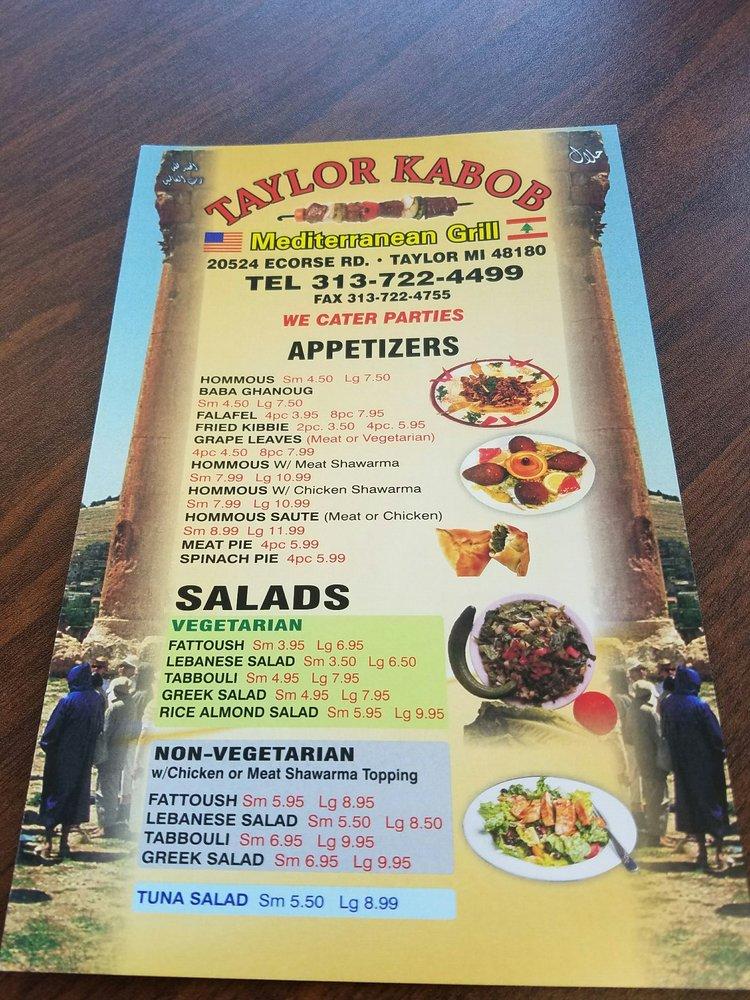 Menu at Taylor Kabob restaurant, Taylor