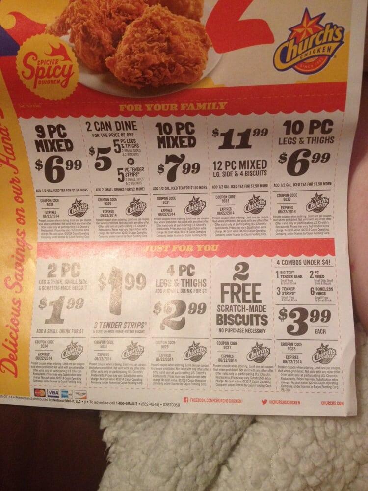 Menu at Church's Chicken fast food, Lake Charles, Ryan St