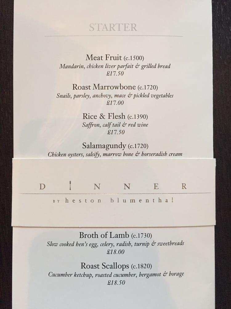 Menu at Dinner by Heston Blumenthal restaurant, London