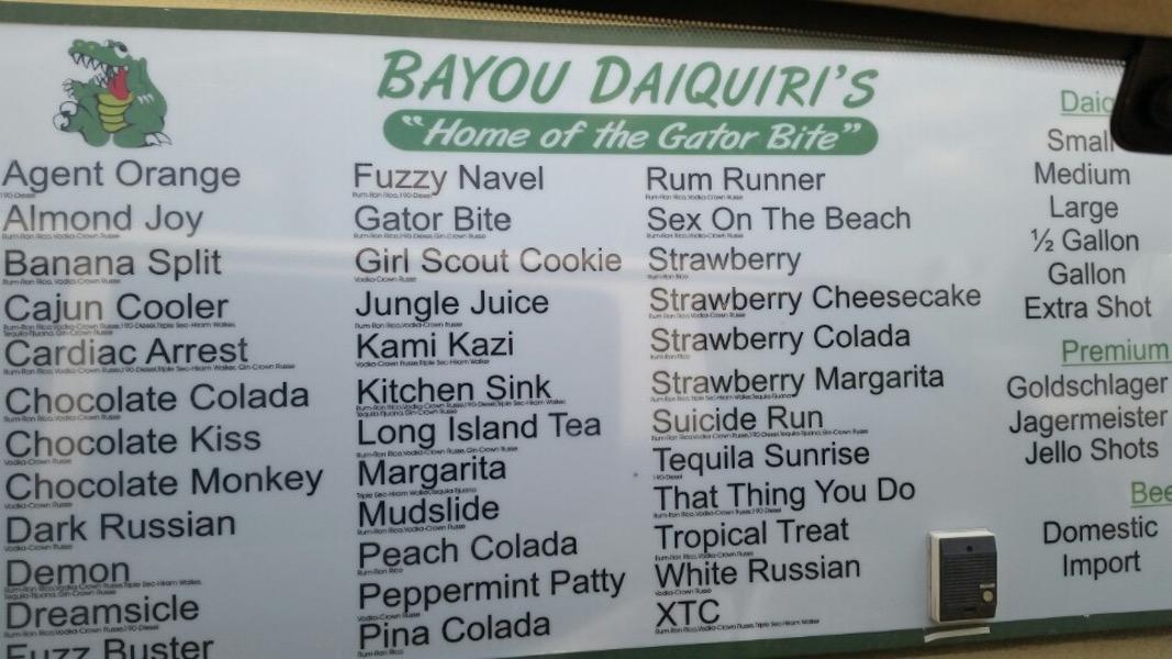 Menu at Bayou Daiquiris pub & bar, Metairie, Veterans Memorial Blvd