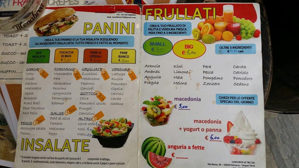 Menu at Lunch Box pub & bar, Vernazza
