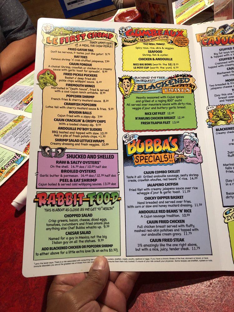 Menu at Razzoo's Cajun Cafe, Round Rock