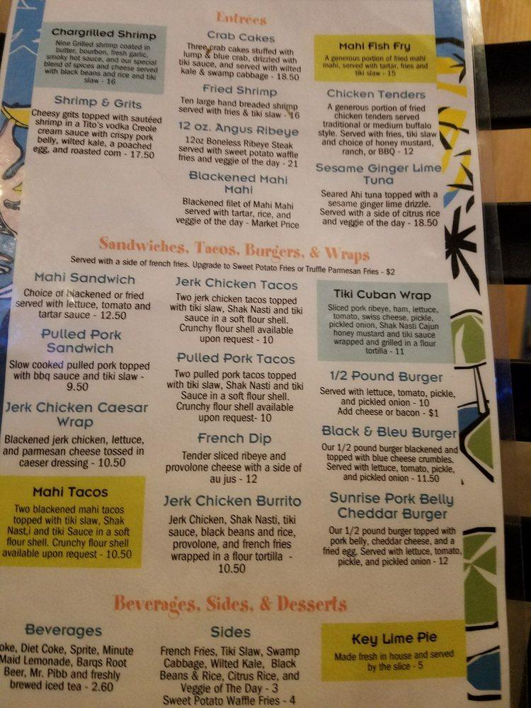 Menu at Tiki West Raw Bar and Grill, Tavares