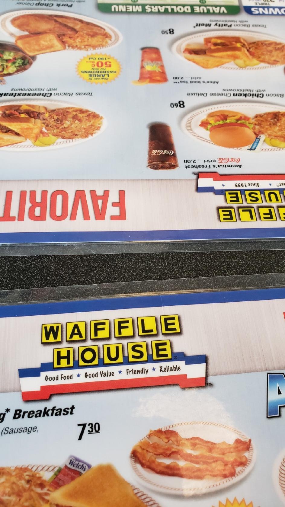 Menu at Waffle House restaurant, Medina