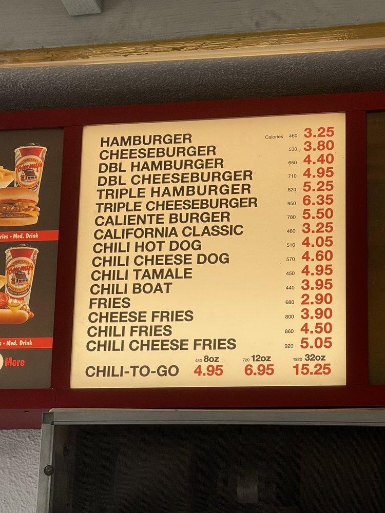 Menu at Original Tommy's World Famous Hamburgers fast food, Los Angeles ...