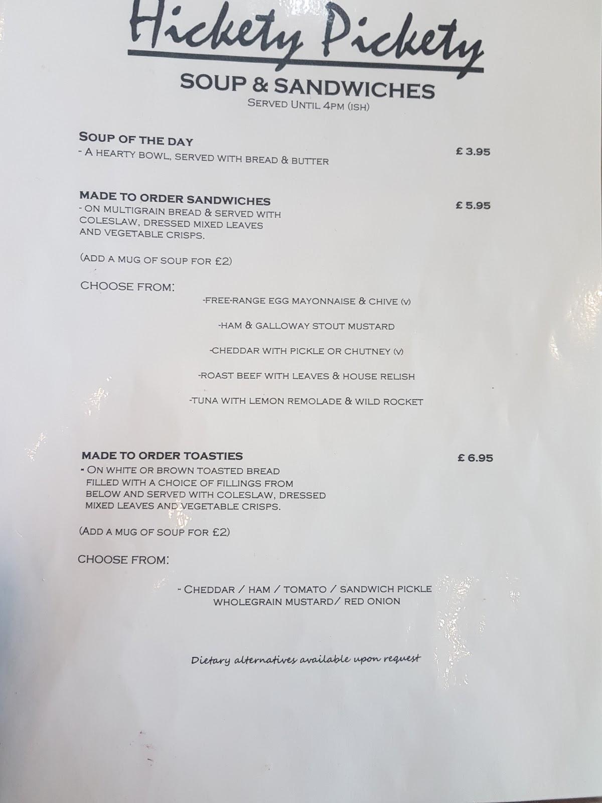 Menu at Hickety Pickety Tea Room cafe, Lanark