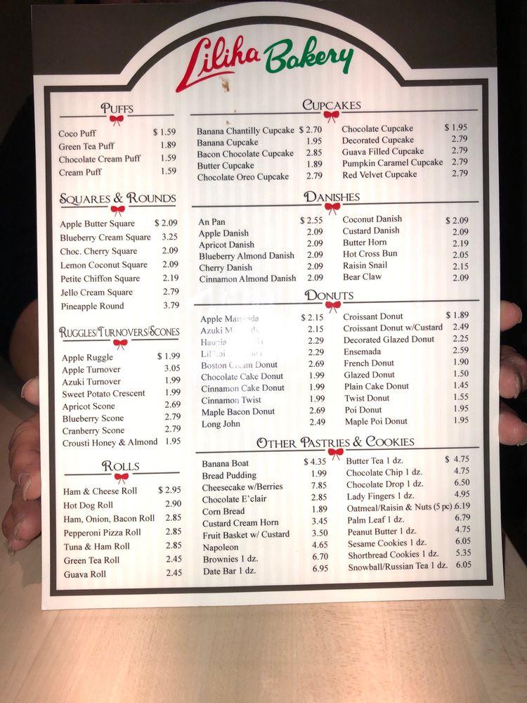 Menu at Liliha Bakery, Honolulu, 1450 Ala Moana Blvd