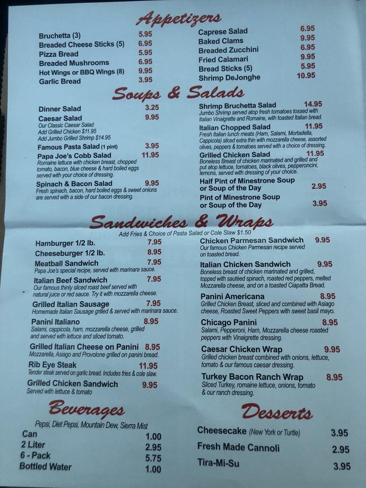 Menu at Papa Joe's of Lockport pizzeria, Lockport, 944 E 9th St