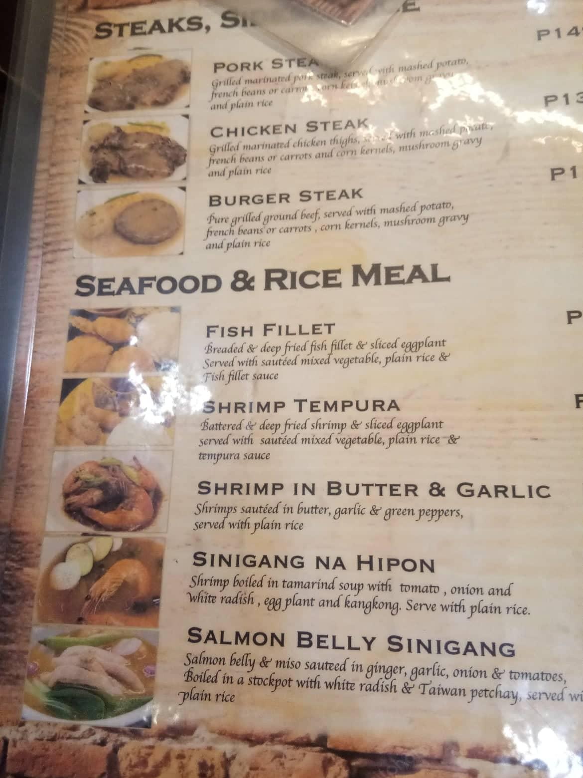 Menu at Bricks Walls restaurant, Makati