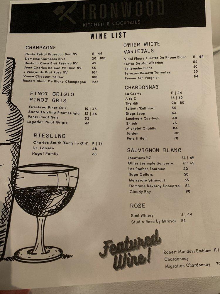 Menu at Ironwood Kitchen & Cocktails restaurant, Homewood